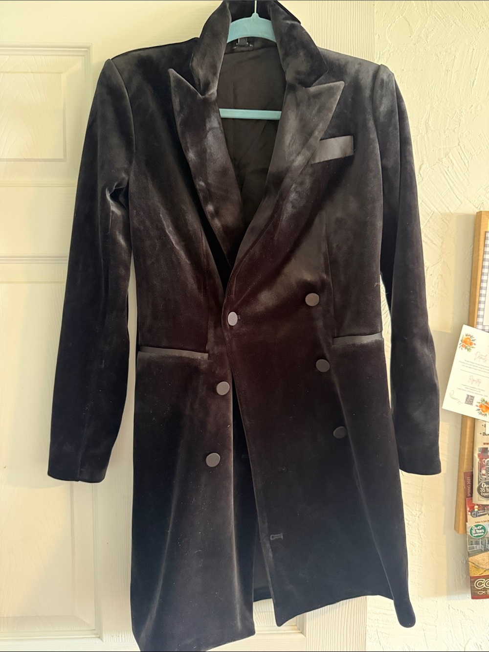 Express Men's Double-Breasted Velvet Trench Coat - Black